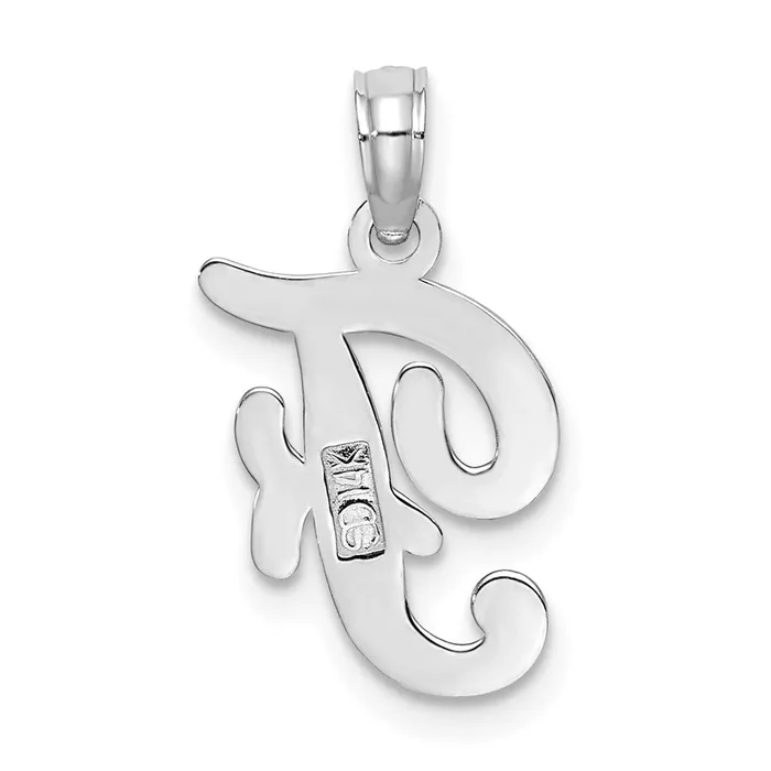 TreasureFineJewelers Necklaces 14k White Gold White Gold Script Letter F Initial Pendant