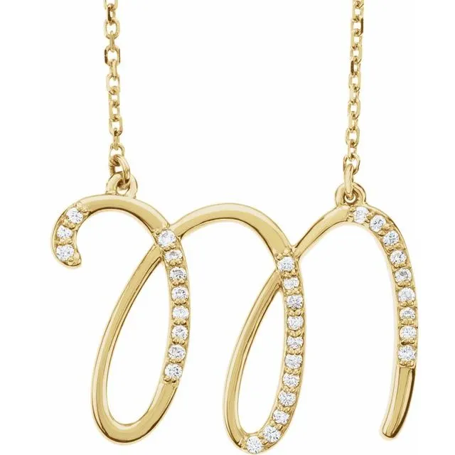 TreasureFineJewelers Necklaces 14K Yellow Gold 110 CTW Natural Diamond Initial M 16 Necklace TreasureFineJewelers Necklaces 14K Yellow Gold 110 CTW Natural Diamond Initial M 16 Necklace