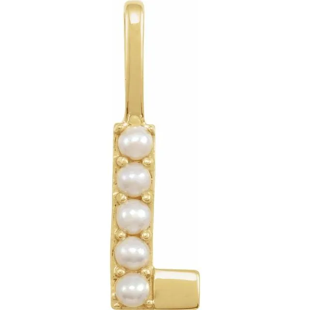 TreasureFineJewelers Necklaces 14K Yellow Gold Cultured White Gold Pearl Initial L CharmPendant TreasureFineJewelers Necklaces 14K Yellow Gold Cultured White Gold Pearl Initial L CharmPendant