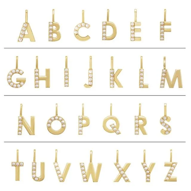 TreasureFineJewelers Necklaces 14K Yellow Gold Cultured White Gold Pearl Initial L CharmPendant