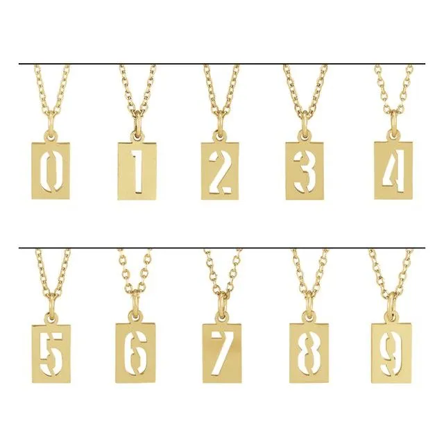TreasureFineJewelers Necklaces 14K Yellow Gold Pierced Numeral 8 Dog Tag Pendant