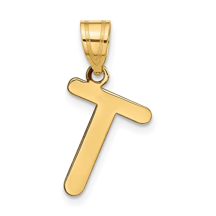 TreasureFineJewelers Necklaces 14k Yellow Gold Polished Bubble Letter T Initial Pendant TreasureFineJewelers Necklaces 14k Yellow Gold Polished Bubble Letter T Initial Pendant