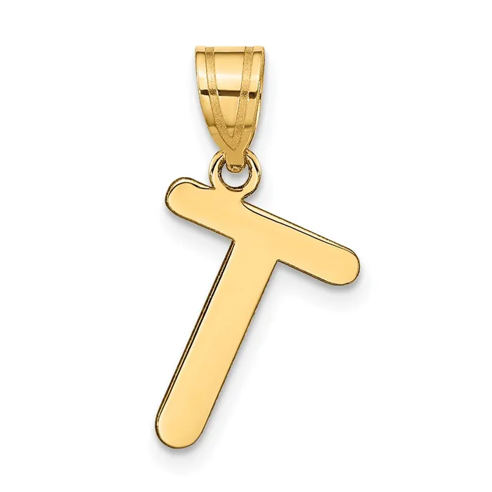 TreasureFineJewelers Necklaces 14k Yellow Gold Polished Bubble Letter T Initial Pendant