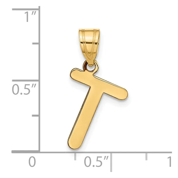 TreasureFineJewelers Necklaces 14k Yellow Gold Polished Bubble Letter T Initial Pendant