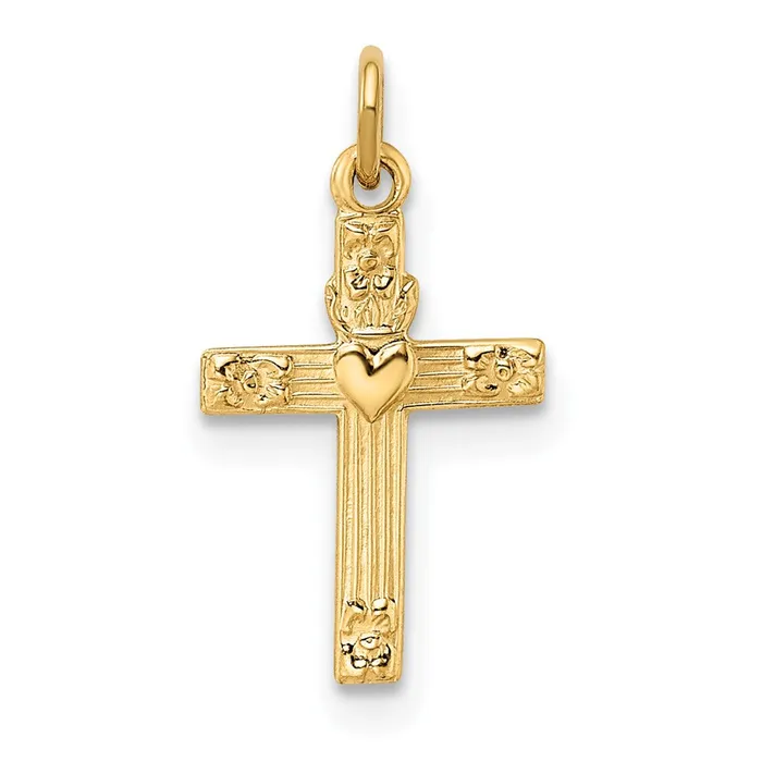 TreasureFineJewelers Necklaces 14k Yellow Gold Polished Solid Heart Cross Pendant TreasureFineJewelers Necklaces 14k Yellow Gold Polished Solid Heart Cross Pendant