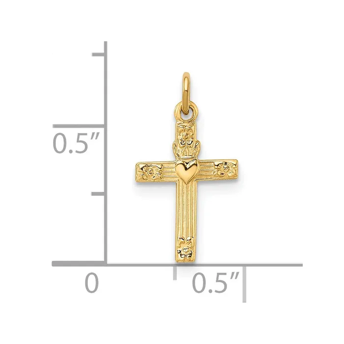 TreasureFineJewelers Necklaces 14k Yellow Gold Polished Solid Heart Cross Pendant