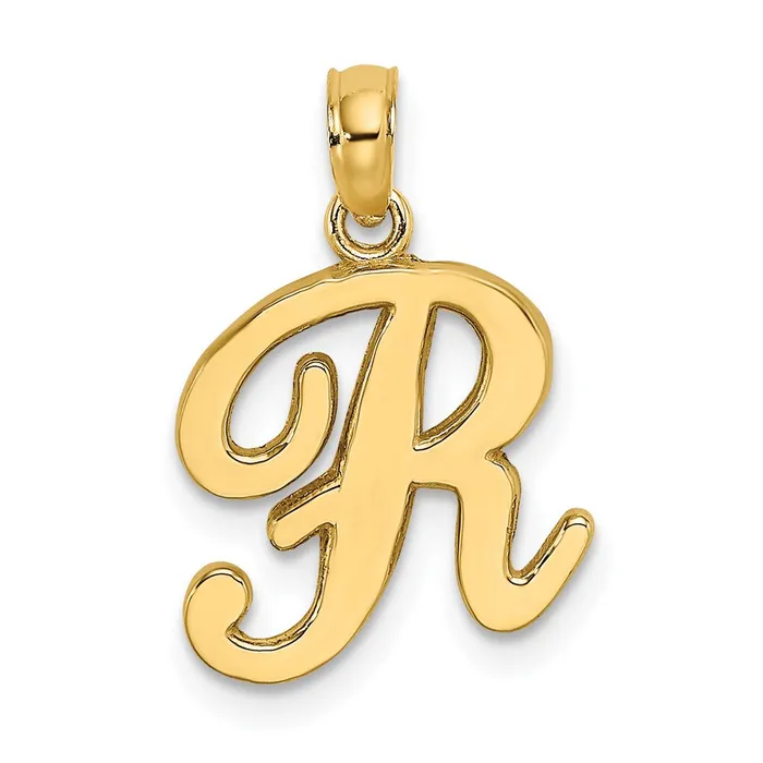TreasureFineJewelers Necklaces 14k Yellow Gold Script Letter R Initial Pendant TreasureFineJewelers Necklaces 14k Yellow Gold Script Letter R Initial Pendant