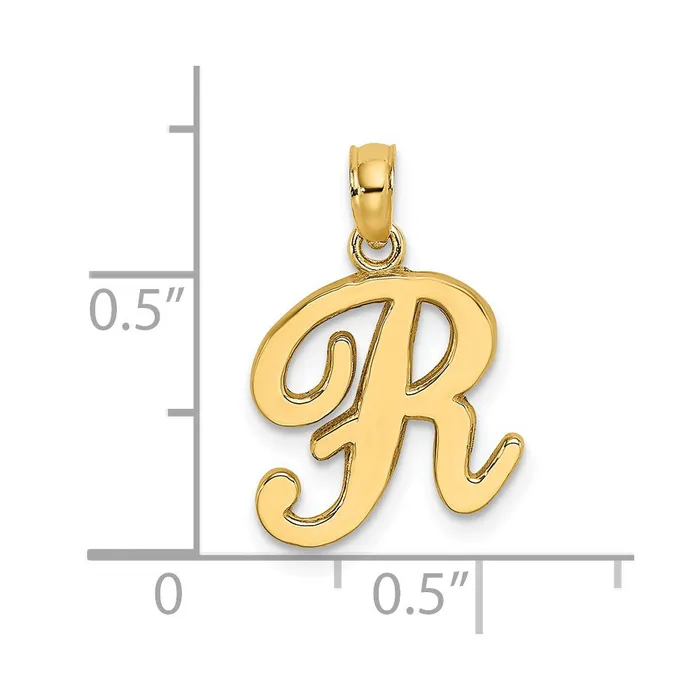 TreasureFineJewelers Necklaces 14k Yellow Gold Script Letter R Initial Pendant