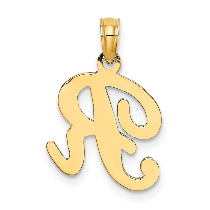 TreasureFineJewelers Necklaces 14k Yellow Gold Script Letter R Initial Pendant