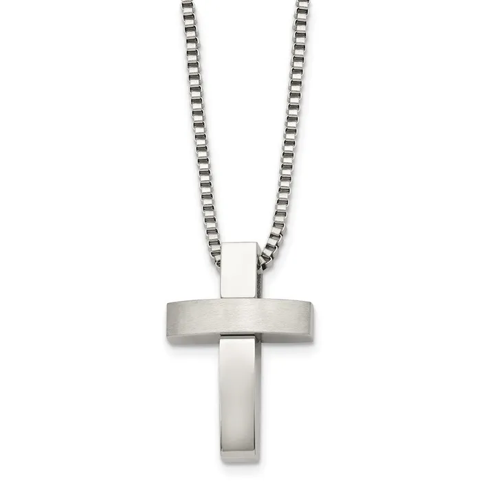 TreasureFineJewelers Necklaces Chisel Stainless Steel Brushed and Polished Cross Pendant on a 22 inch Box Chain Necklace TreasureFineJewelers Necklaces Chisel Stainless Steel Brushed and Polished Cross Pendant on a 22 inch Box Chain Necklace