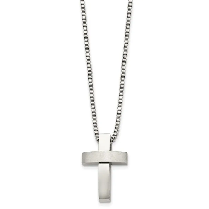 TreasureFineJewelers Necklaces Chisel Stainless Steel Brushed and Polished Cross Pendant on a 22 inch Box Chain Necklace