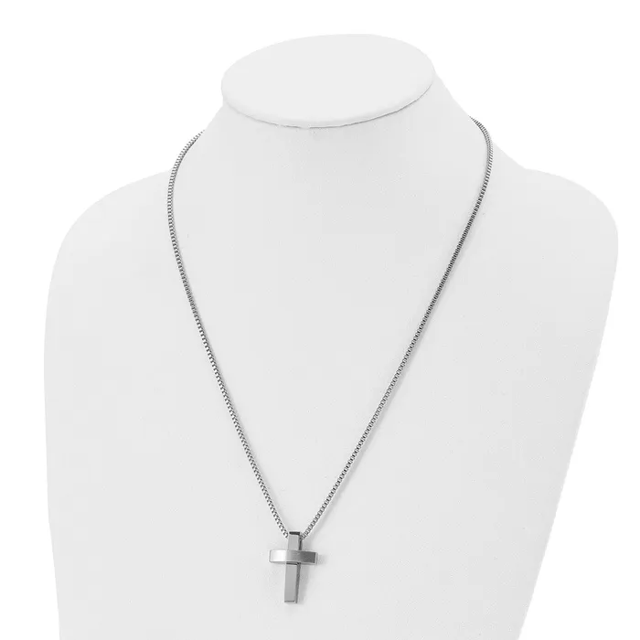TreasureFineJewelers Necklaces Chisel Stainless Steel Brushed and Polished Cross Pendant on a 22 inch Box Chain Necklace