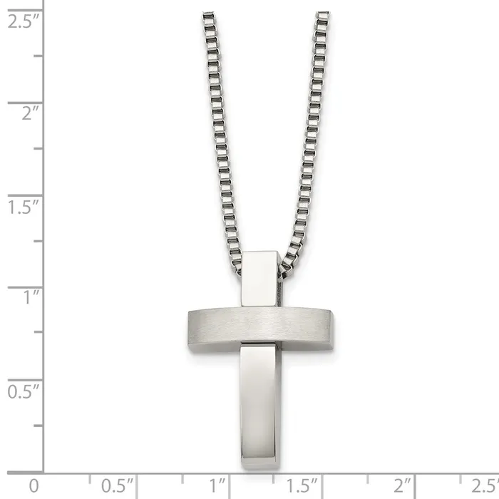 TreasureFineJewelers Necklaces Chisel Stainless Steel Brushed and Polished Cross Pendant on a 22 inch Box Chain Necklace