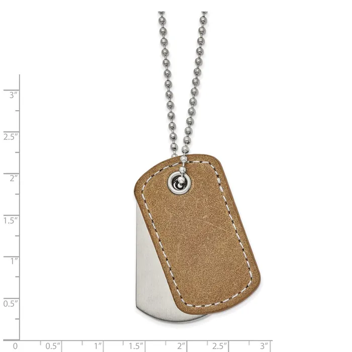 TreasureFineJewelers Necklaces Chisel Stainless Steel Brushed and Polished with Tan Leather 2 Piece Dog Tags on a 22 inch Ball Chain Necklace