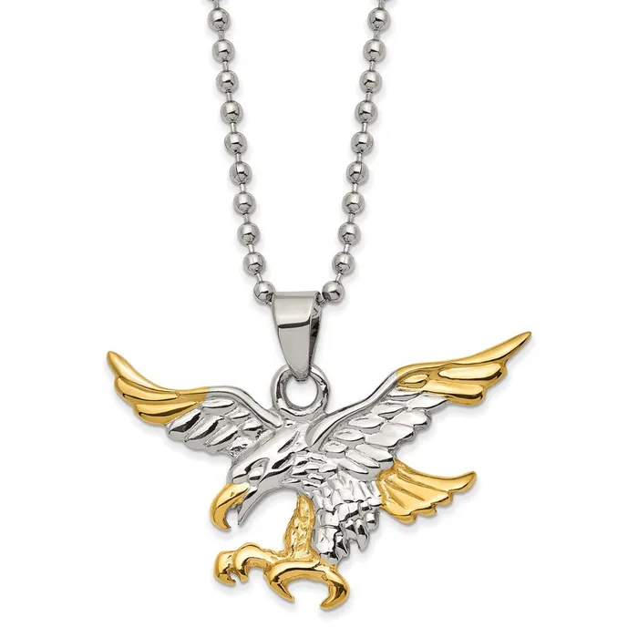 TreasureFineJewelers Necklaces Chisel Stainless Steel Polished Yellow IPplated Eagle Pendant on a 22 inch Ball Chain Necklace