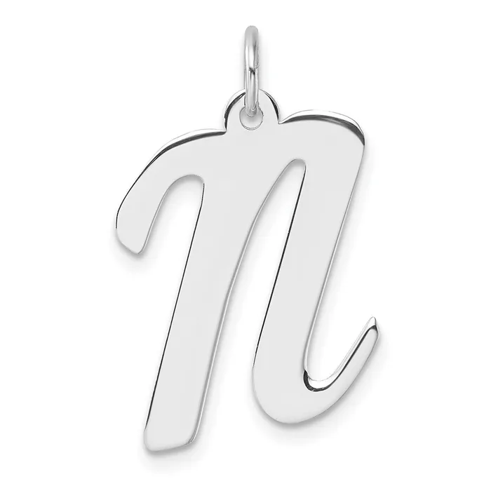 TreasureFineJewelers Necklaces Large Sterling Silver Rhodiumplated Script Letter N Initial Charm TreasureFineJewelers Necklaces Large Sterling Silver Rhodiumplated Script Letter N Initial Charm