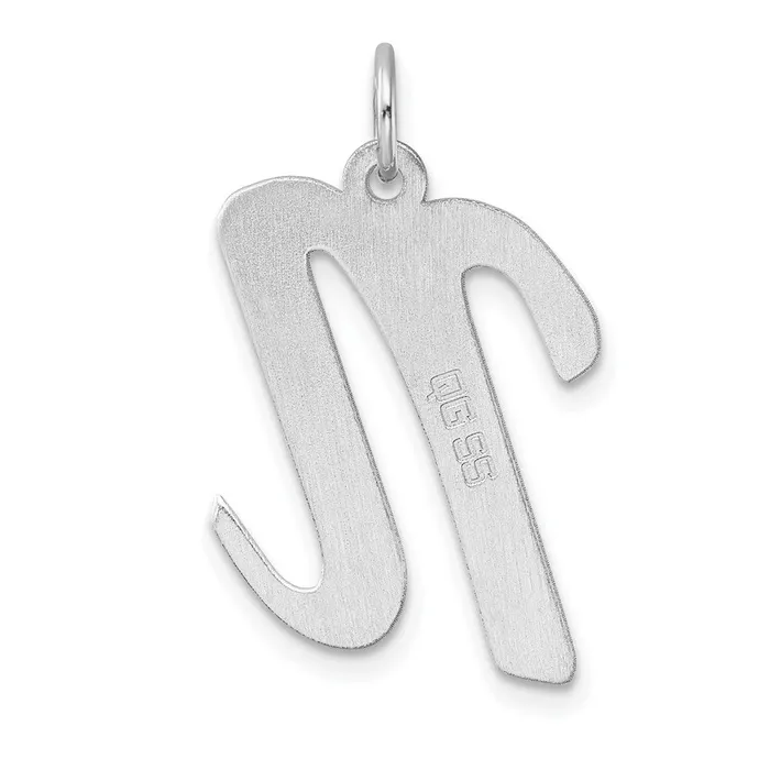 TreasureFineJewelers Necklaces Large Sterling Silver Rhodiumplated Script Letter N Initial Charm