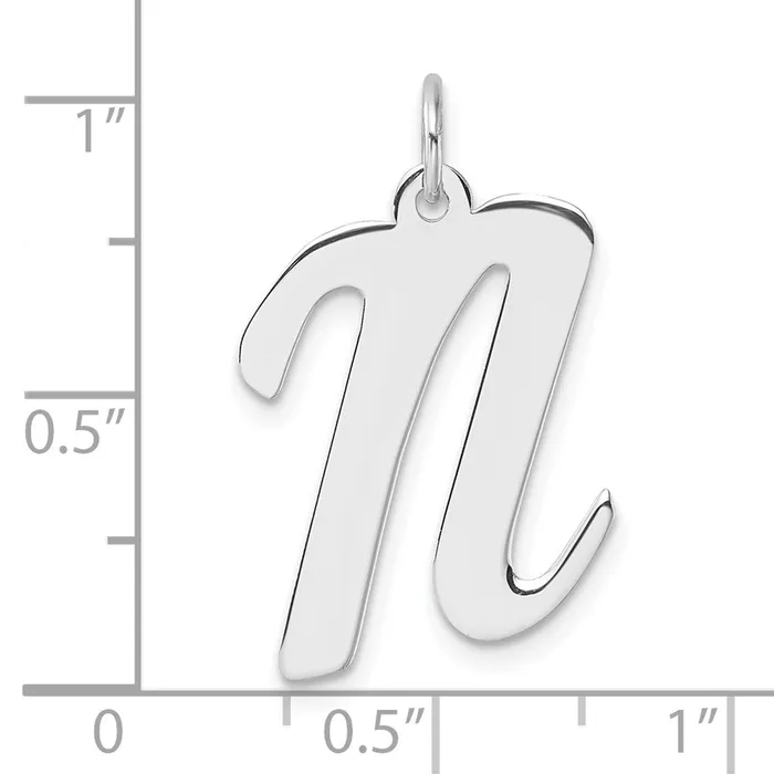TreasureFineJewelers Necklaces Large Sterling Silver Rhodiumplated Script Letter N Initial Charm