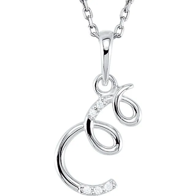TreasureFineJewelers Necklaces Sterling Silver 03 CTW Diamond Initial E 18 Necklace TreasureFineJewelers Necklaces Sterling Silver 03 CTW Diamond Initial E 18 Necklace