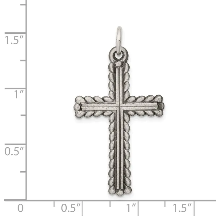 TreasureFineJewelers Necklaces Sterling Silver Antiqued Textured and Brushed Latin Cross Pendant