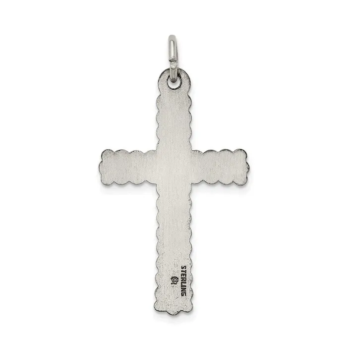 TreasureFineJewelers Necklaces Sterling Silver Antiqued Textured and Brushed Latin Cross Pendant