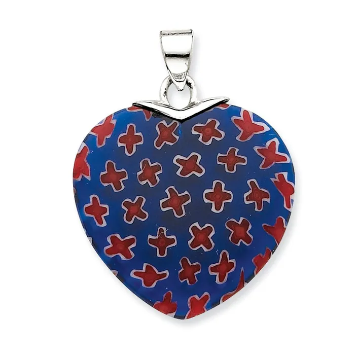 TreasureFineJewelers Necklaces Sterling Silver Blue Red Glass Stone Polished Heart Pendant TreasureFineJewelers Necklaces Sterling Silver Blue Red Glass Stone Polished Heart Pendant