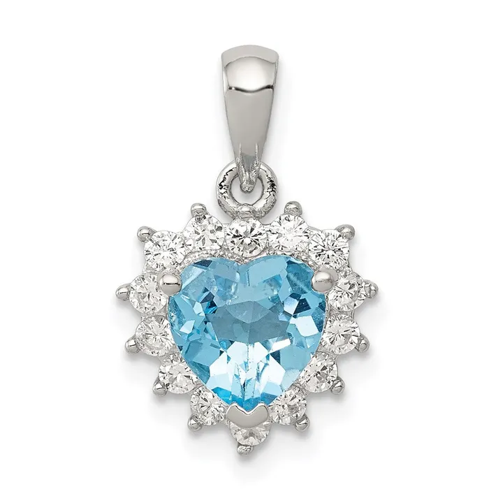 TreasureFineJewelers Necklaces Sterling Silver Blue Topaz CZ Pendant