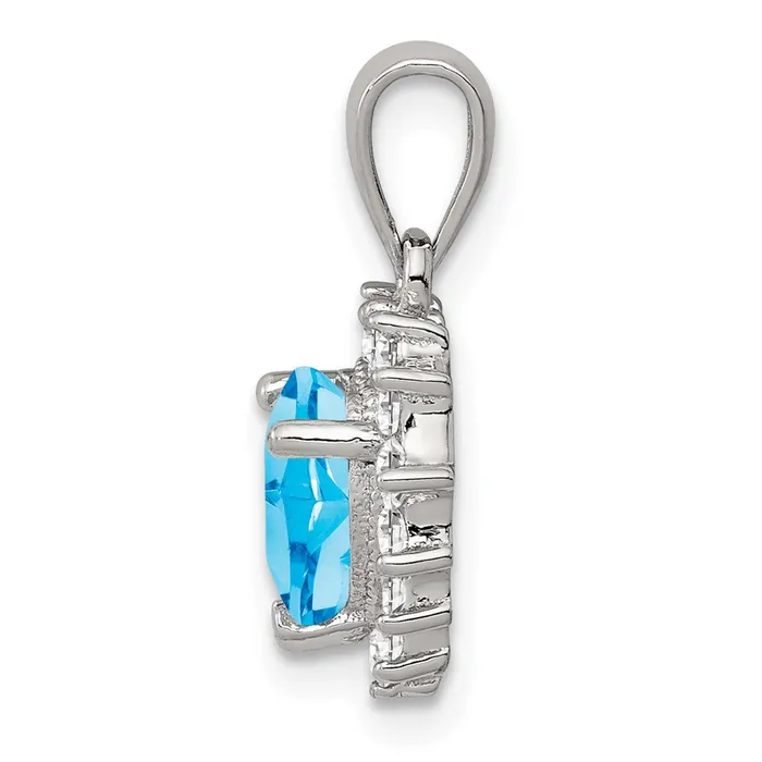 TreasureFineJewelers Necklaces Sterling Silver Blue Topaz CZ Pendant
