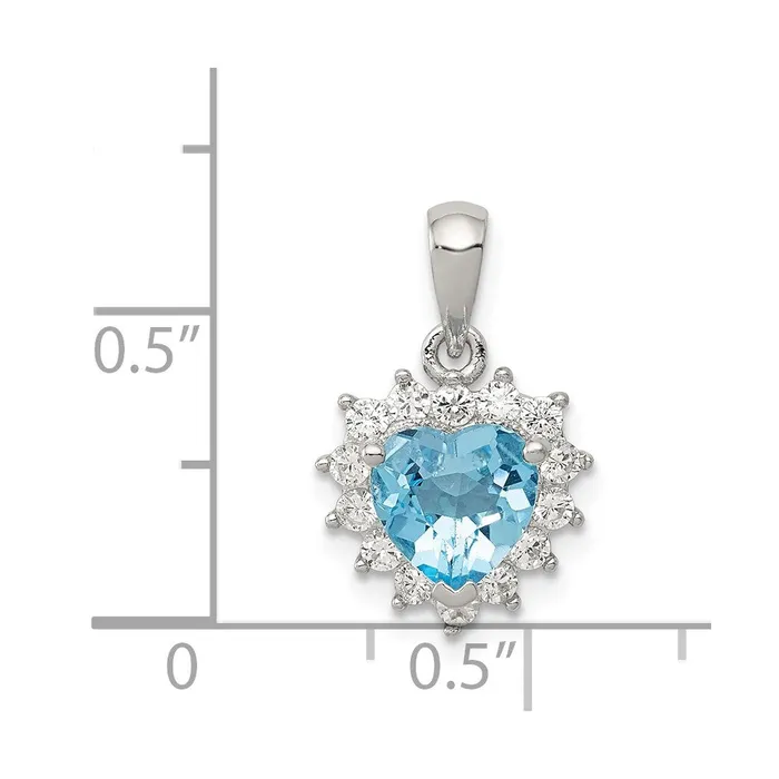 TreasureFineJewelers Necklaces Sterling Silver Blue Topaz CZ Pendant