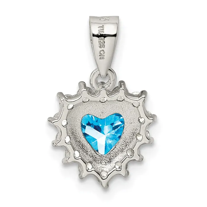 TreasureFineJewelers Necklaces Sterling Silver Blue Topaz CZ Pendant
