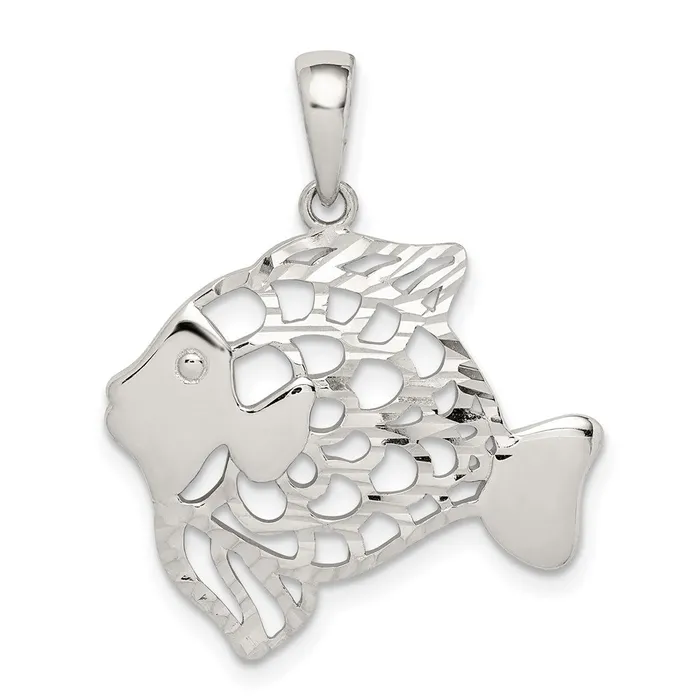 TreasureFineJewelers Necklaces Sterling Silver Diamondcut Fish Pendant