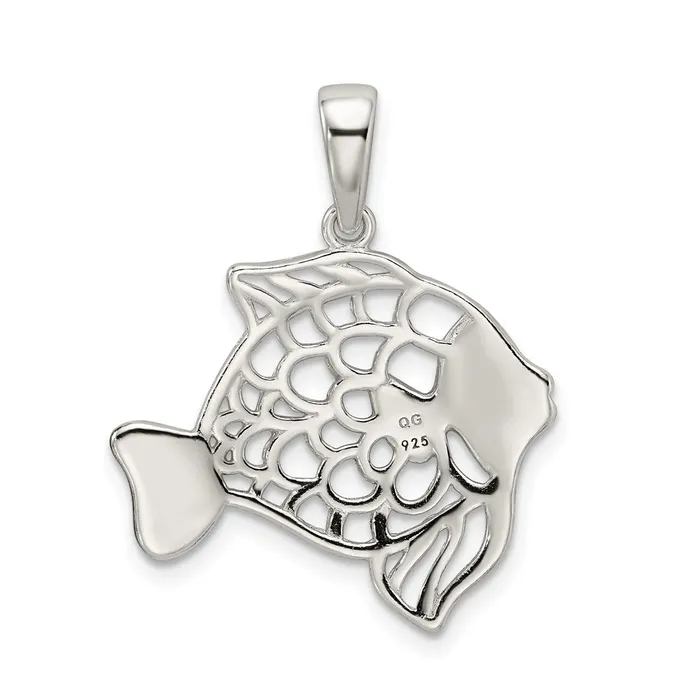 TreasureFineJewelers Necklaces Sterling Silver Diamondcut Fish Pendant