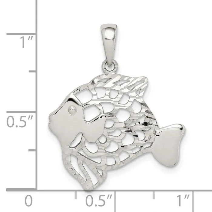 TreasureFineJewelers Necklaces Sterling Silver Diamondcut Fish Pendant