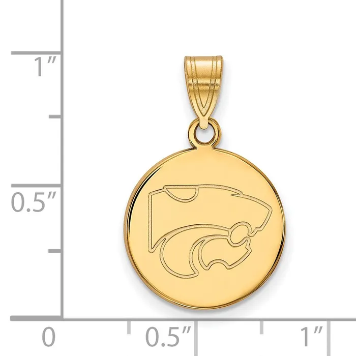 TreasureFineJewelers Necklaces Sterling Silver Goldplated Kansas State University Wildcat Medium Disc Pendant