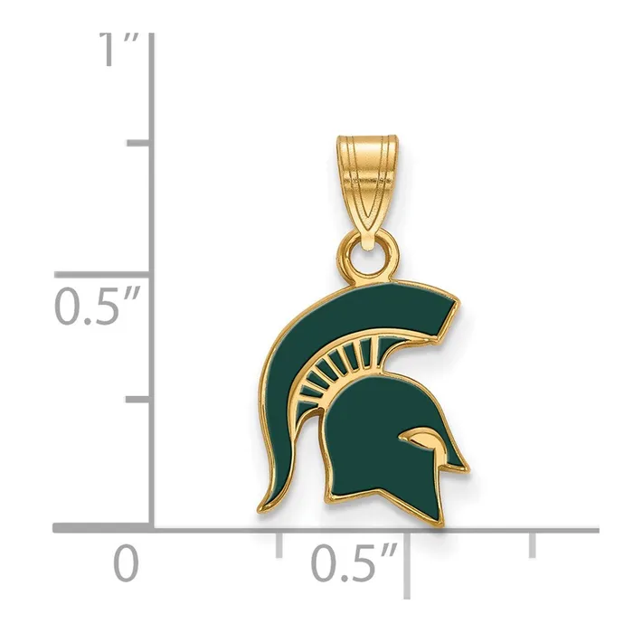 TreasureFineJewelers Necklaces Sterling Silver Goldplated Michigan State University Spartan Small Enameled Pendant