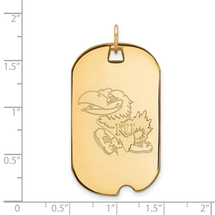 TreasureFineJewelers Necklaces Sterling Silver Goldplated University of Kansas Jayhawk Large Dog Tag Pendant