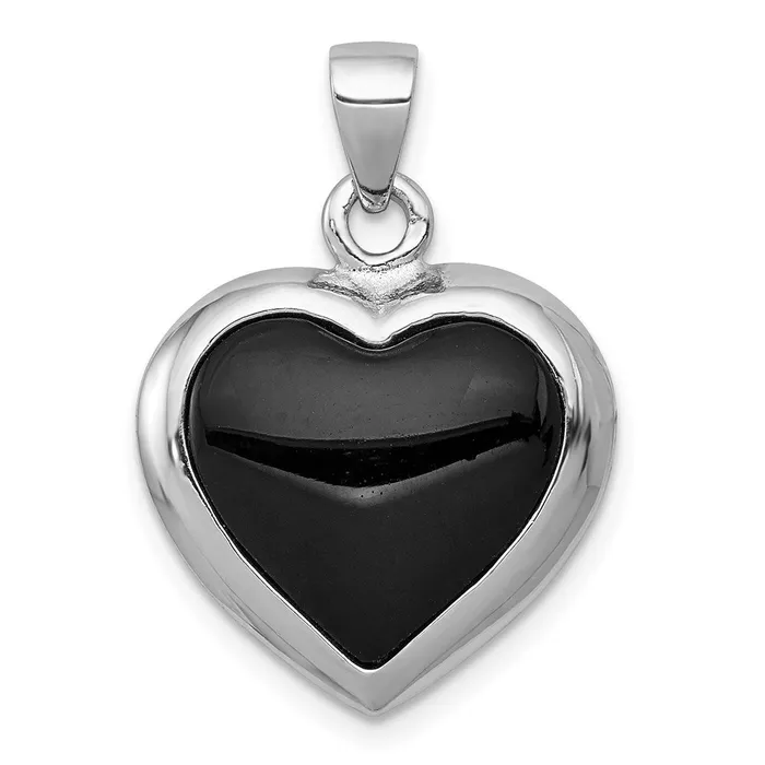 TreasureFineJewelers Necklaces Sterling Silver Onyx Mother Of Pearl Reversible Heart Pendant TreasureFineJewelers Necklaces Sterling Silver Onyx Mother Of Pearl Reversible Heart Pendant