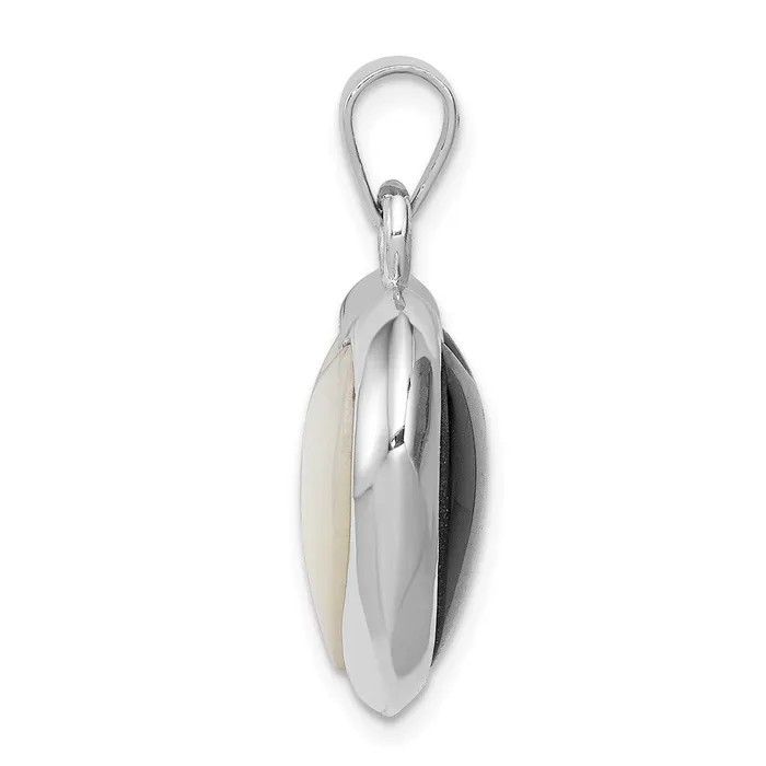 TreasureFineJewelers Necklaces Sterling Silver Onyx Mother Of Pearl Reversible Heart Pendant