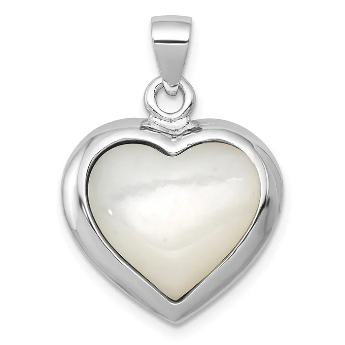 TreasureFineJewelers Necklaces Sterling Silver Onyx Mother Of Pearl Reversible Heart Pendant