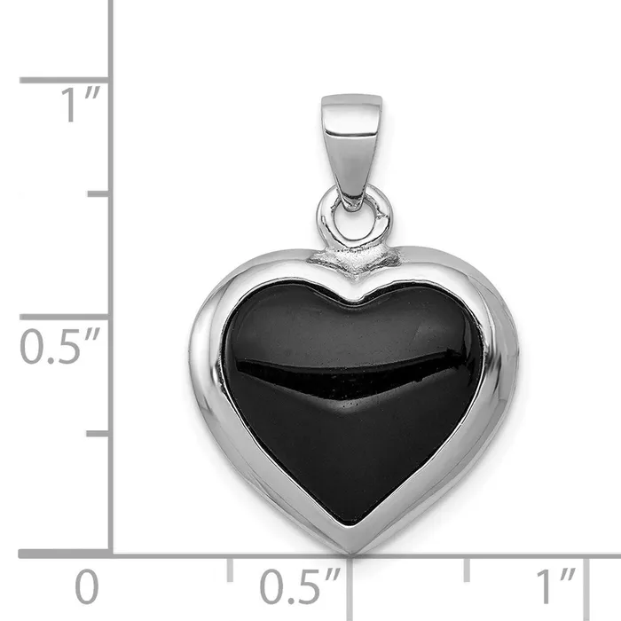 TreasureFineJewelers Necklaces Sterling Silver Onyx Mother Of Pearl Reversible Heart Pendant