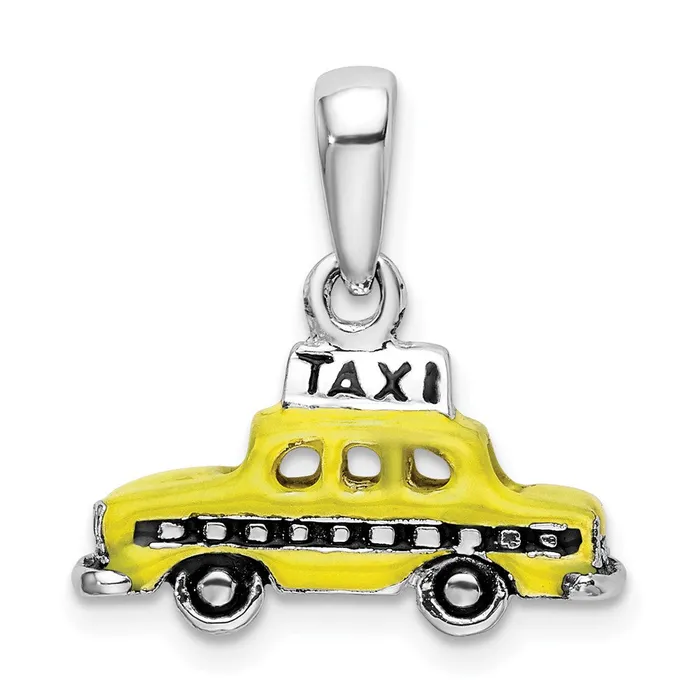 TreasureFineJewelers Necklaces Sterling Silver Polished 3D Enameled Taxi Pendant TreasureFineJewelers Necklaces Sterling Silver Polished 3D Enameled Taxi Pendant