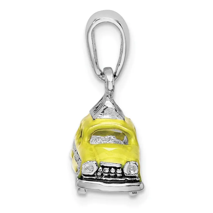 TreasureFineJewelers Necklaces Sterling Silver Polished 3D Enameled Taxi Pendant