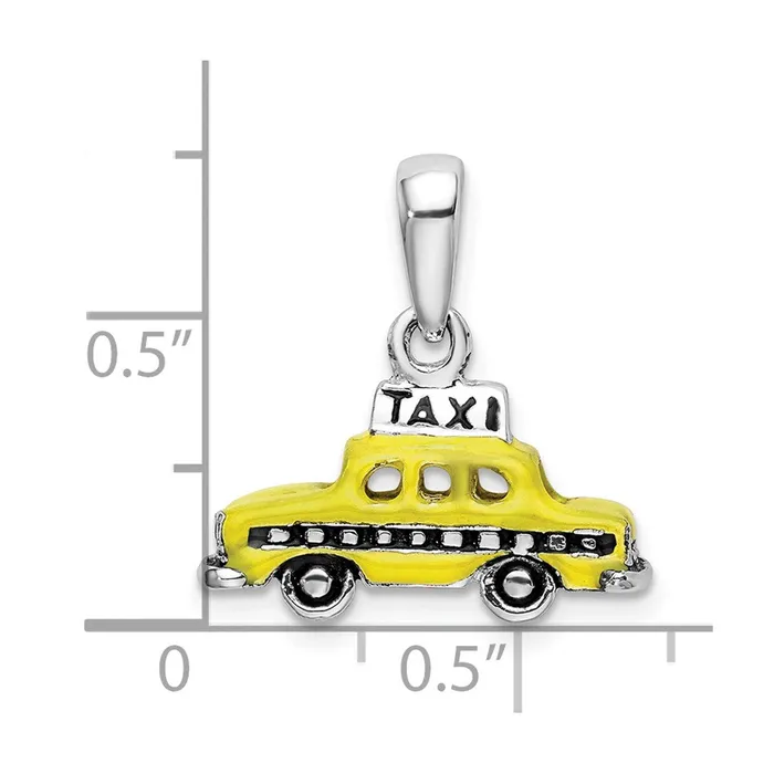 TreasureFineJewelers Necklaces Sterling Silver Polished 3D Enameled Taxi Pendant