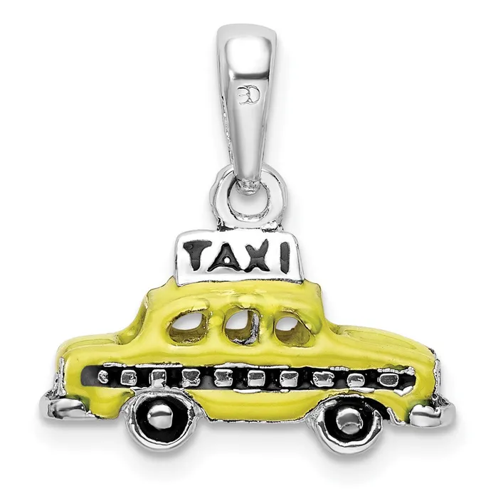 TreasureFineJewelers Necklaces Sterling Silver Polished 3D Enameled Taxi Pendant