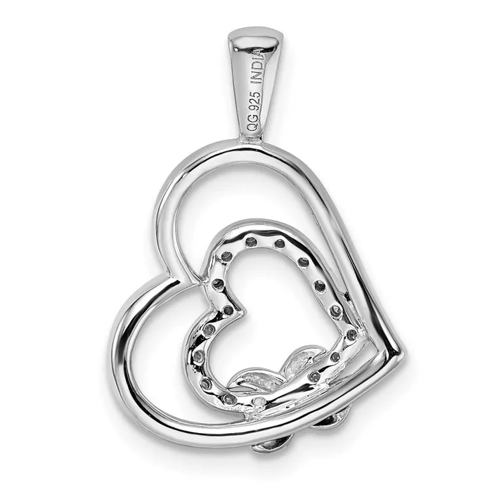 TreasureFineJewelers Necklaces Sterling Silver Rhodium Diam Hearts Pendant
