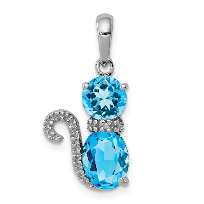 TreasureFineJewelers Necklaces Sterling Silver Rhodiumplated Blue Topaz and Diamond Cat Pendant TreasureFineJewelers Necklaces Sterling Silver Rhodiumplated Blue Topaz and Diamond Cat Pendant