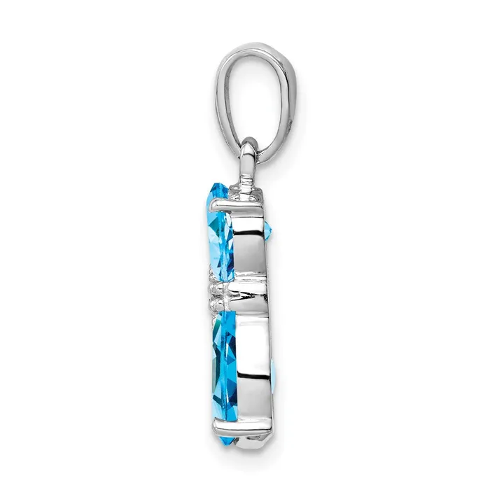 TreasureFineJewelers Necklaces Sterling Silver Rhodiumplated Blue Topaz and Diamond Cat Pendant