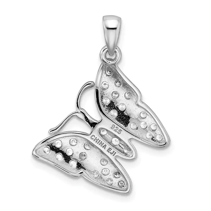 TreasureFineJewelers Necklaces Sterling Silver Rhodiumplated CZ Butterfly Pendant