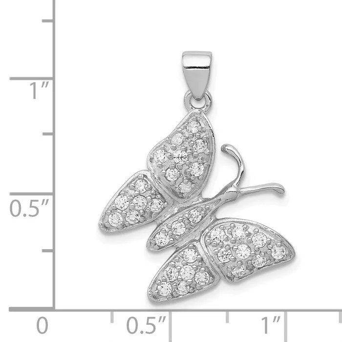 TreasureFineJewelers Necklaces Sterling Silver Rhodiumplated CZ Butterfly Pendant