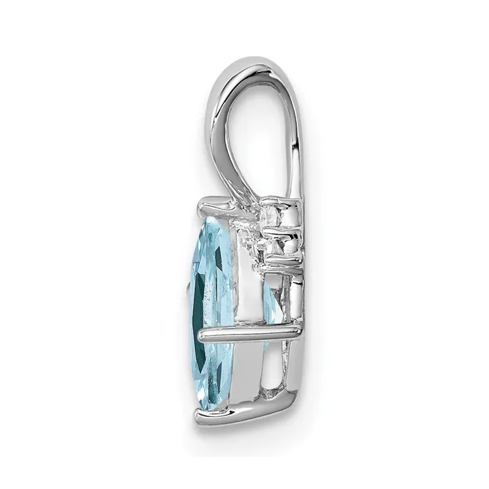 TreasureFineJewelers Necklaces Sterling Silver Rhodium Plated Dia Aquamarine Square Pendant
